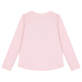 Girls Pink Logo Sequin Long Sleeve Top