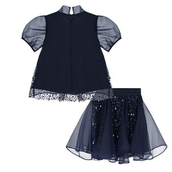 Girls Navy Blue Chiffon & Tulle Sequin Skirt Set