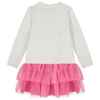 Girls Grey & Pink Logo Tulle Dress