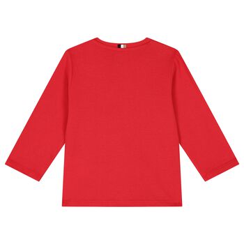 Younger Boys Red Logo Long Sleeve Top