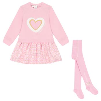 Girls Pink Heart Dress Set