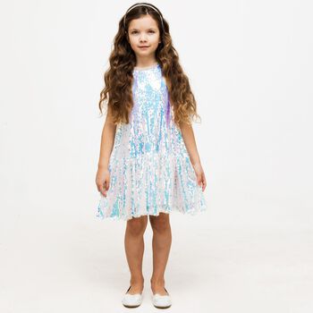 Girls Silver Embellished Sequin Dress