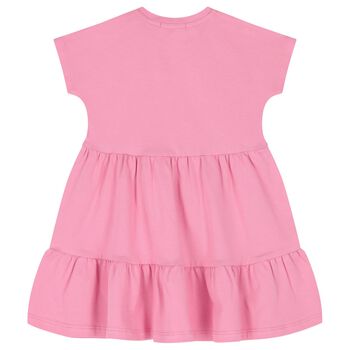 Younger Girls Pink Logo Tiered Dress