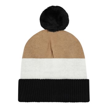 Younger Boys Black, White & Beige Logo Knitted Hat