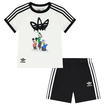 White & Black Disney Logo Shorts Set
