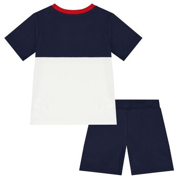 Baby Boys White & Navy Blue Logo Shorts Set