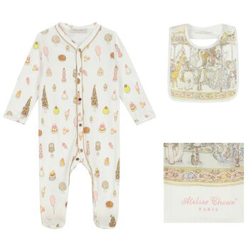 Baby Girls Ivory & Pink Carousel Babygrow Gift Set