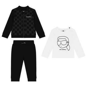 Younger Boys Black & White Logo Tracksuit Set