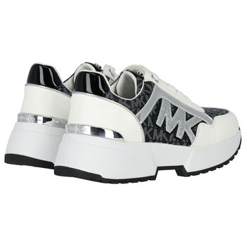 Girls White & Black Logo Trainers