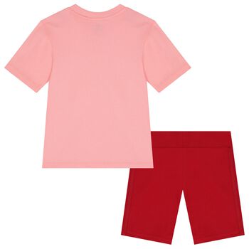 Girls Pink & Red Logo Shorts Set