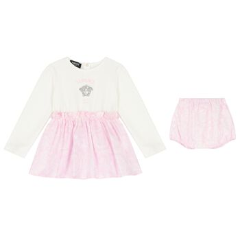 Baby Girls Ivory & Pink Medusa Logo Dress Set