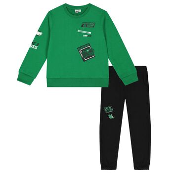 Boys Green & Black Dinosaur Logo Tracksuit