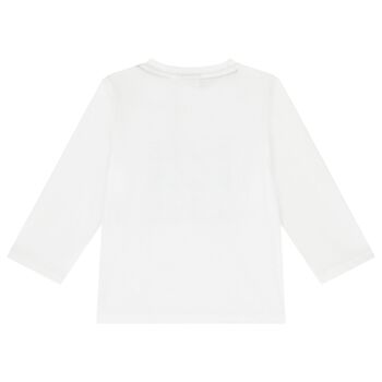 Younger Boys White Logo Long Sleeve Top