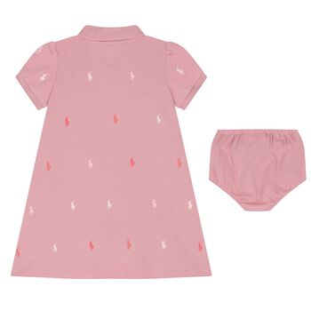 Younger Girls Pink Logo Polo Dress Set