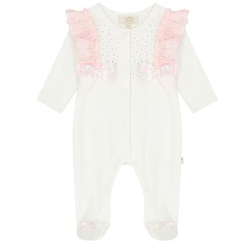 Girls Ivory & Pink Embellished Babygrow