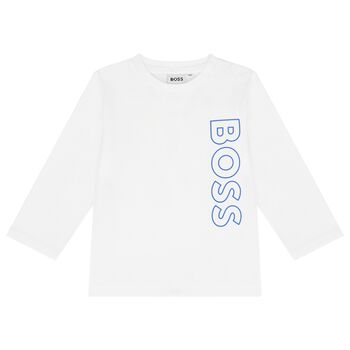 Younger Boys White Logo Long Sleeve Top