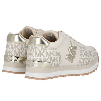 Girls Ivory & Gold Logo Trainers