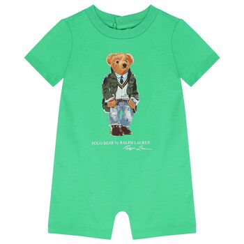 Baby Boys Green Polo Bear Romper