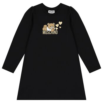 Girls Black Teddy Bear Logo Dress