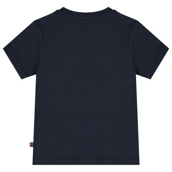 Younger Boys Navy Blue & Beige Logo T-Shirt