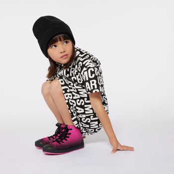 Girls Black & White Logo Hooded Dress