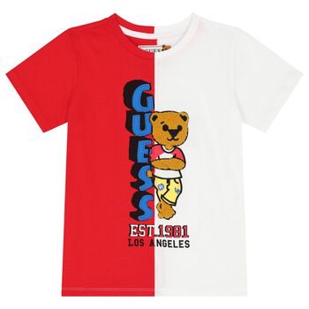 Boys White & Red Teddy Bear Logo T-Shirt