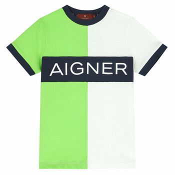 Boys Green & White Logo T-Shirt