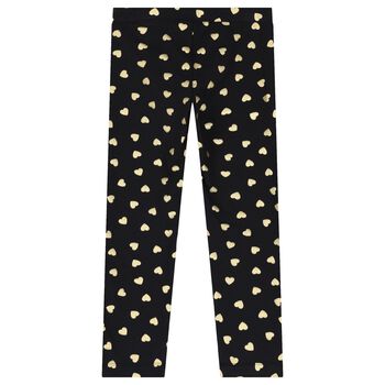 Girls Black & Gold Hearts Leggings