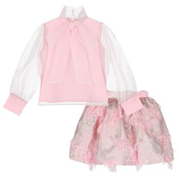 Girls Pink Bow Chiffon Skirt Set