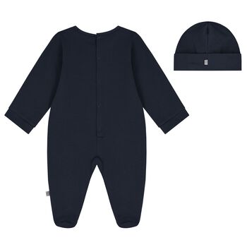 Baby Boys Navy Blue & Gold Logo Babygrow Set