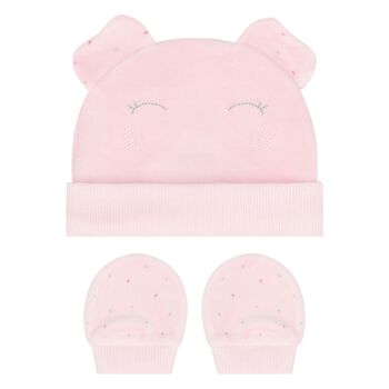 Baby Girls Pink Hat & Mitten Set