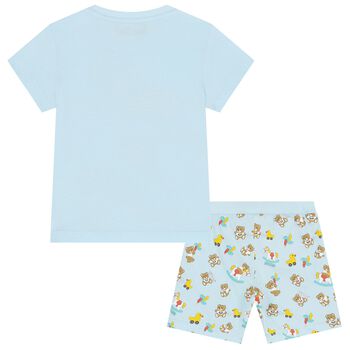 Blue Teddy Bear Logo Shorts Set