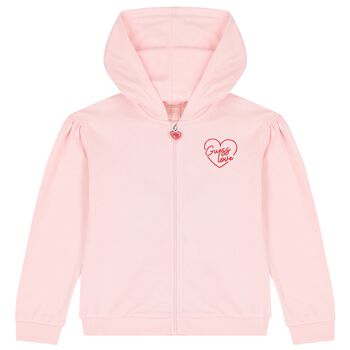 Girls Pink Logo Hooded Zip Up Top