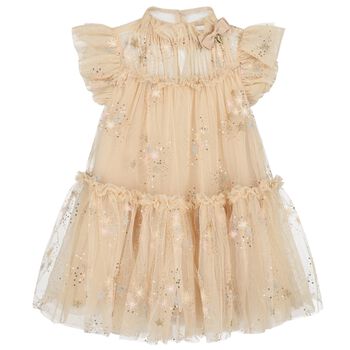 Girls Beige & Gold Tulle Dress