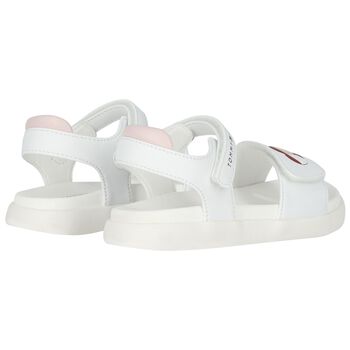 Girls White Heart Logo Sandals