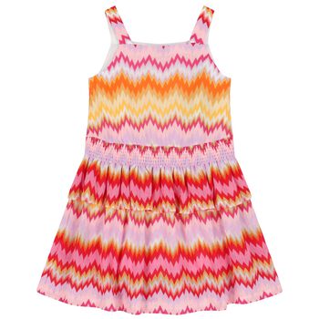 Girls Pink & Orange Zigzag Knitted Dress