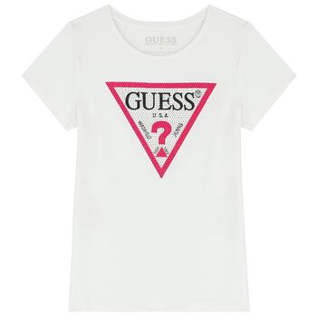 Girls White Diamante Logo T-Shirt