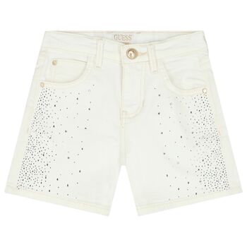 Girls White Denim Sparkly Shorts