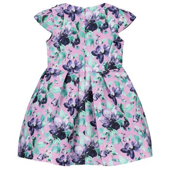 Girls Lilac Floral Satin Dress