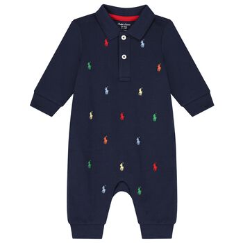 Baby Boys Navy Logo Romper