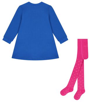 Girls Blue Heart Dress Set