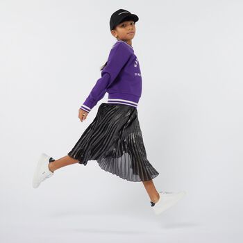 Girls Black Logo Pleated Skirt