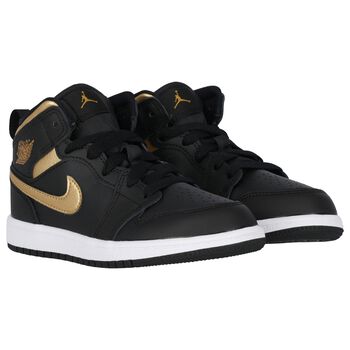 Black, White & Gold Air Jordan 1 Mid Trainers