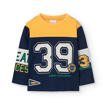 Boys Navy Blue & Yellow Long Sleeve Top