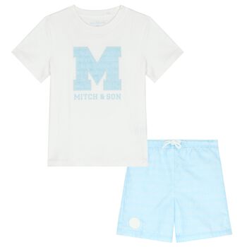 Boys White & Blue Logo Shorts Set