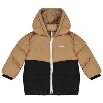 Younger Boys Beige & Black Puffer Jacket