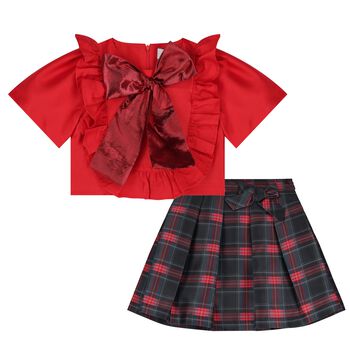 Girls Red & Navy Blue Skirt Set