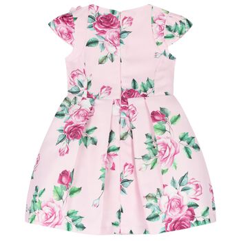 Girls Pink Floral Satin Dress