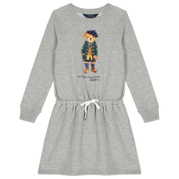 Girls Grey Polo Bear Dress