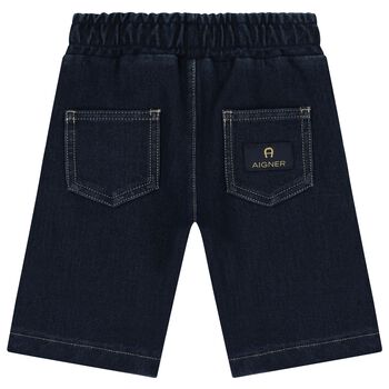 Younger Boys Navy Blue Logo Denim Shorts